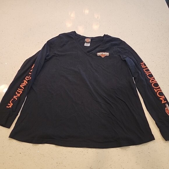 Harley-Davidson Tops - Women's Harley Davidson T Shirt 2x Black Long Sleeve Peoria, AZ Cotton Vneck
